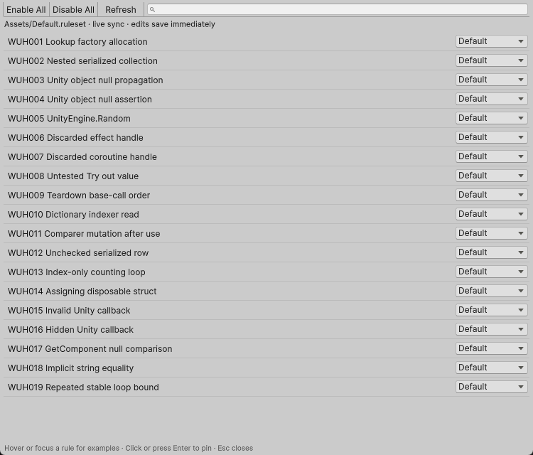 Analyzer policy severity selectors