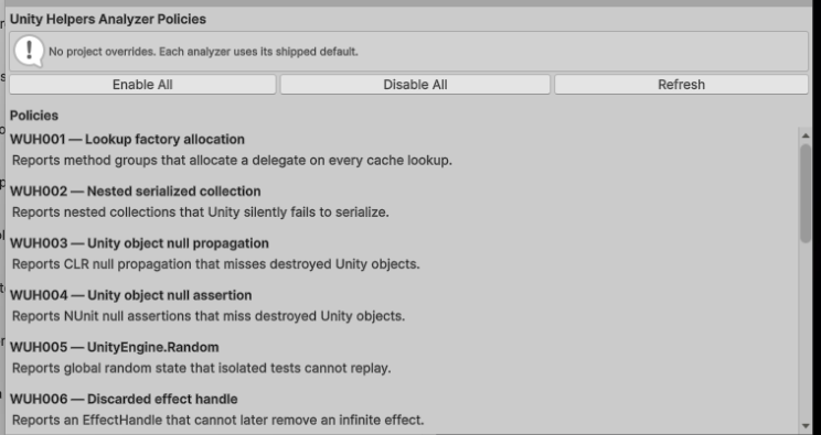 Previous analyzer policy list