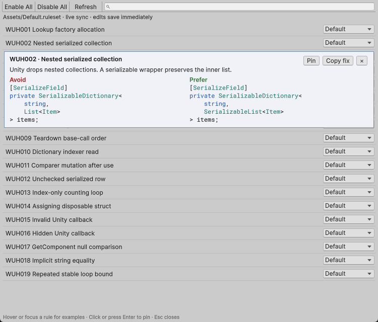 Analyzer policy code examples
