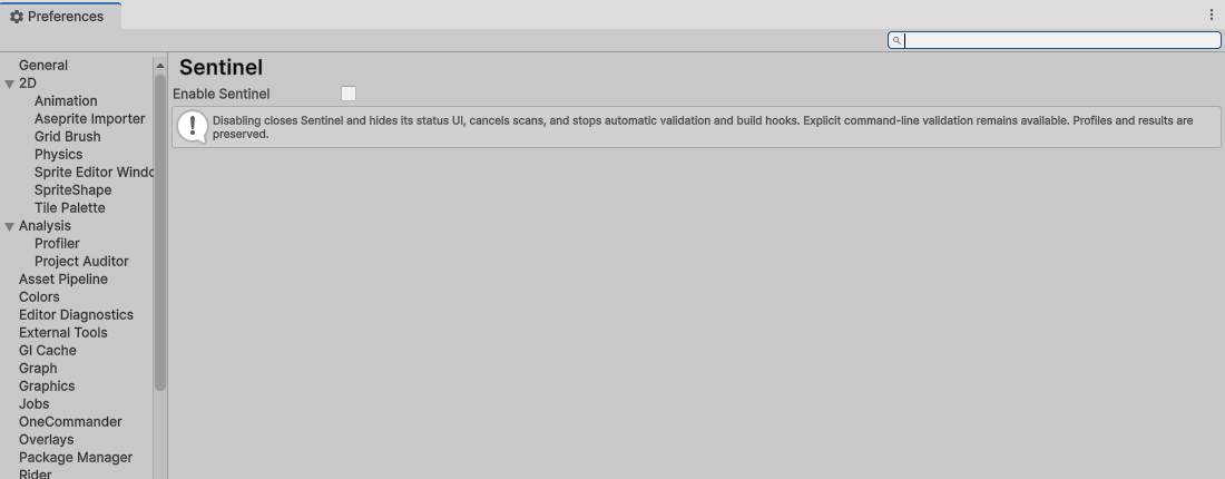 Sentinel workstation preference